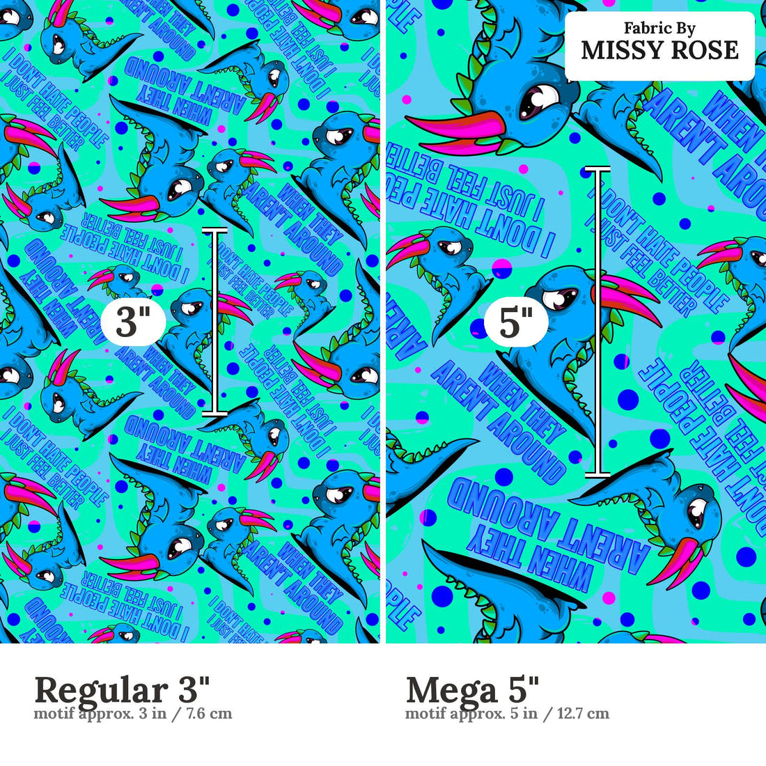 Profanity Fabric 535 Regular 3 inch vs Mega 5 inch print scale side by side | Fabric by Missy Rose