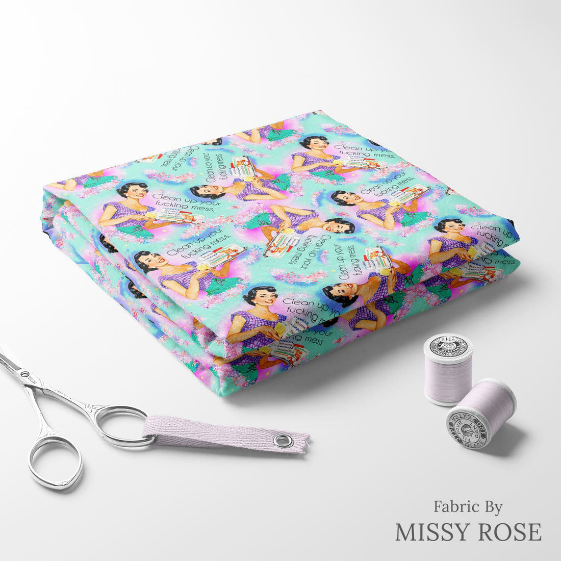 Profanity Fabric 536 folded fabric stack with matching thread - pre-order fabric Australia | Fabric by Missy Rose