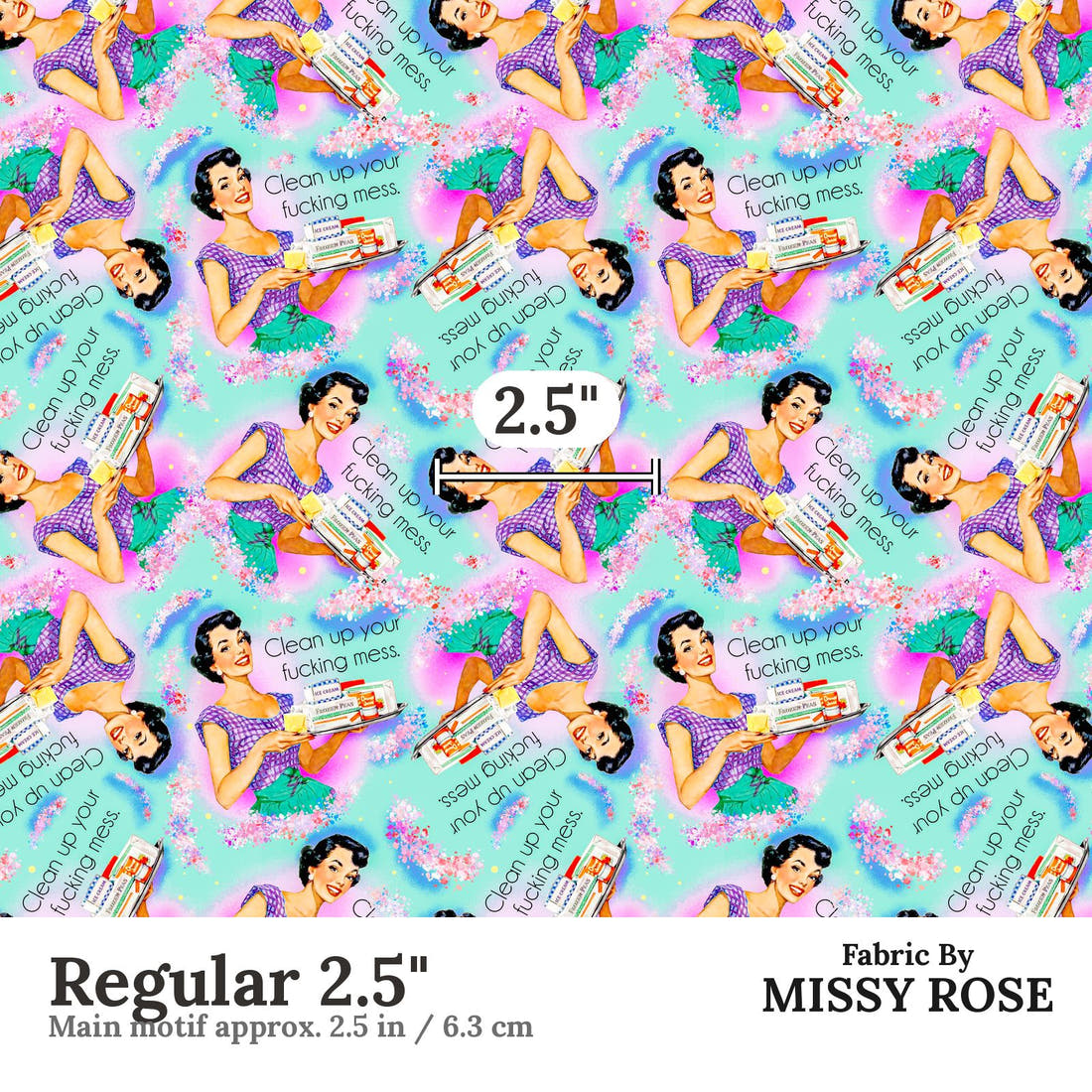 Profanity Fabric 536 Regular 2.5 inch print scale guide | Fabric by Missy Rose