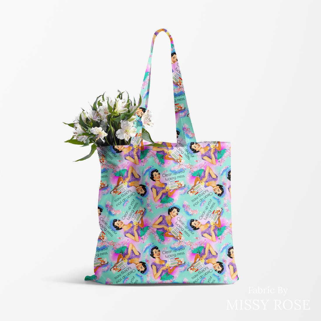 Profanity Fabric 536 made up as a tote bag - see how the print looks made up | Fabric by Missy Rose
