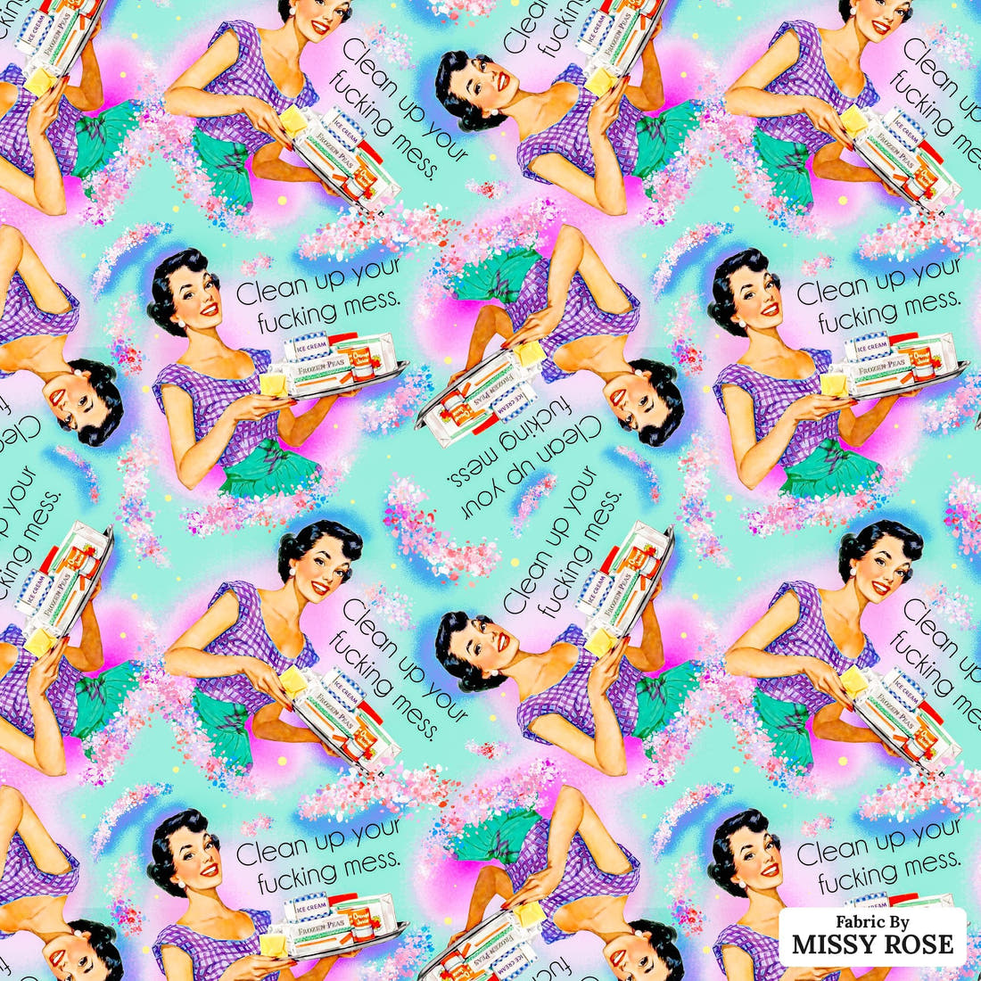 Profanity Fabric 536 - flat view of the print, zoom in for detail | Fabric by Missy Rose
