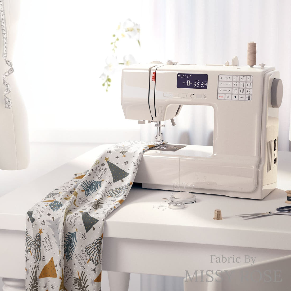 Profanity Fabric 537 on a sewing machine - premium fabric for sewing projects | Fabric by Missy Rose