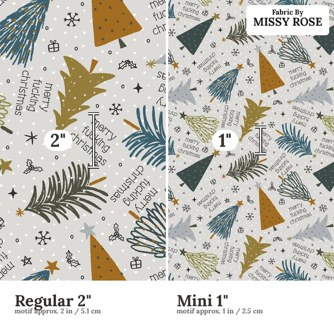 Profanity Fabric 537 Regular 2 inch vs Mini 1 inch print scale side by side | Fabric by Missy Rose
