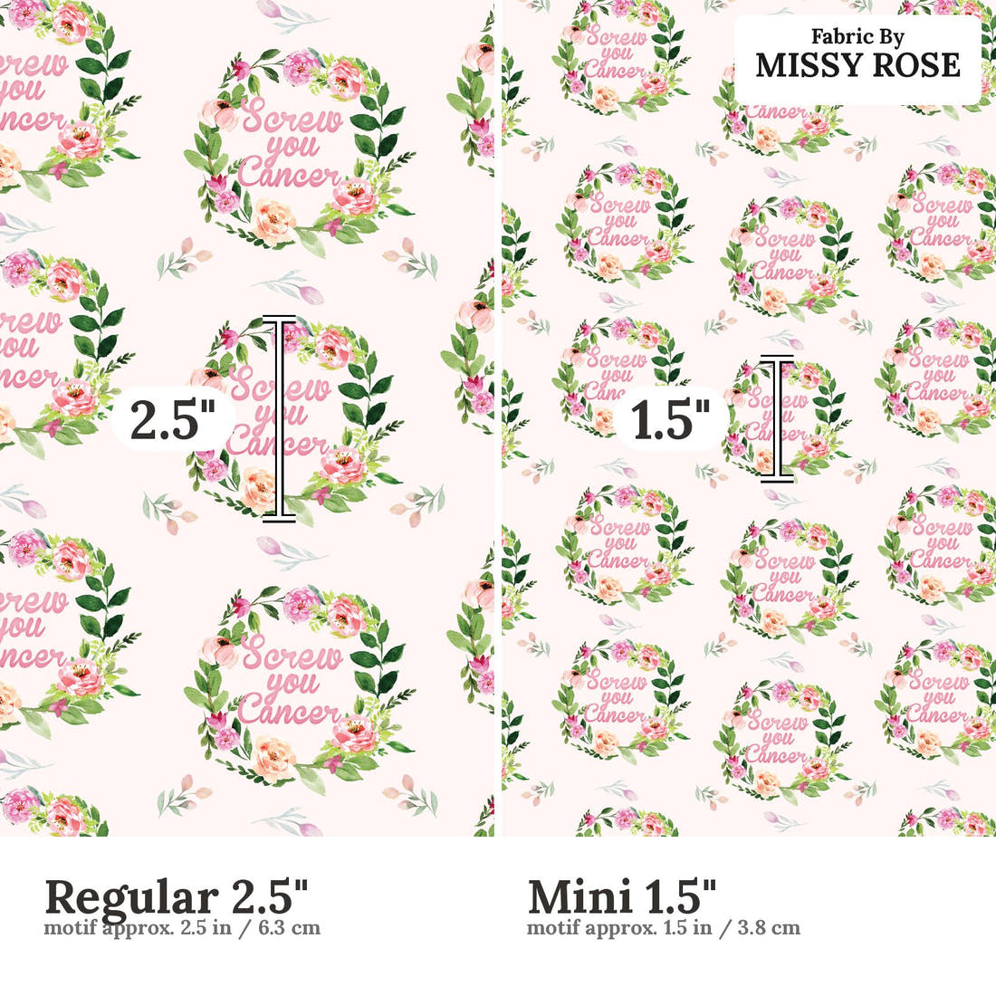 Profanity Fabric 54 Regular 2.5 inch vs Mini 1.5 inch print scale side by side | Fabric by Missy Rose