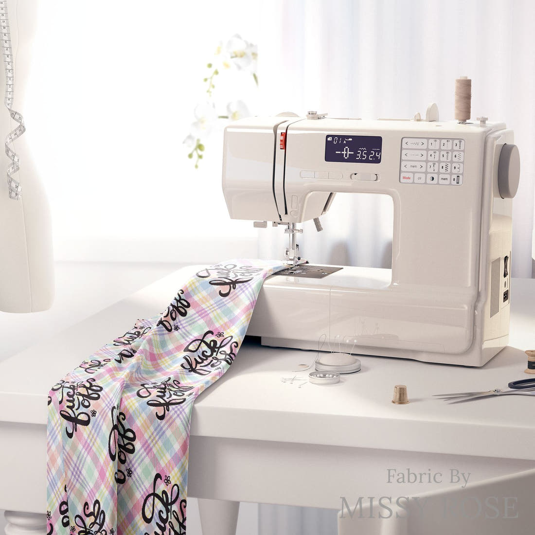 Profanity Fabric 540 on a sewing machine - premium fabric for sewing projects | Fabric by Missy Rose