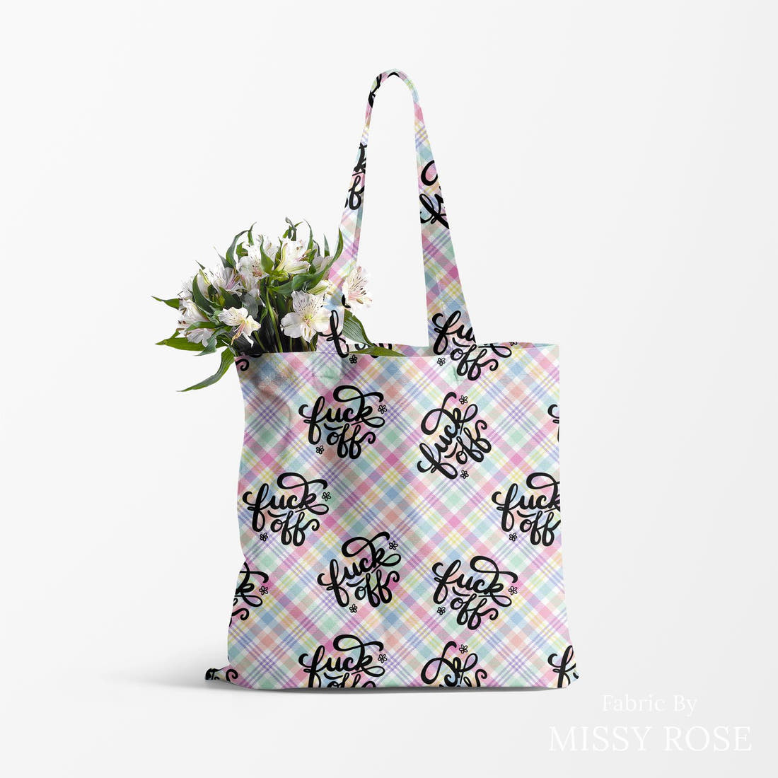 Profanity Fabric 540 made up as a tote bag - see how the print looks made up | Fabric by Missy Rose