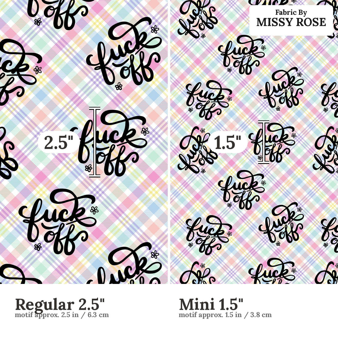 Profanity Fabric 540 Regular 2.5 inch vs Mini 1.5 inch print scale side by side | Fabric by Missy Rose