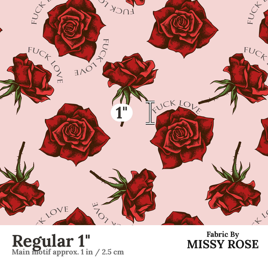 Profanity Fabric 541 Regular 1 inch print scale guide | Fabric by Missy Rose