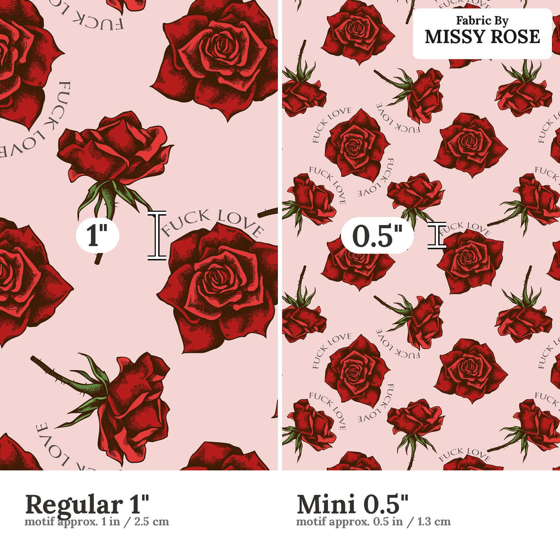 Profanity Fabric 541 Regular 1 inch vs Mini 0.5 inch print scale side by side | Fabric by Missy Rose