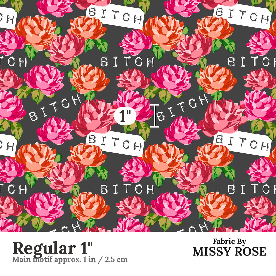 Profanity Fabric 544 Regular 1 inch print scale guide | Fabric by Missy Rose
