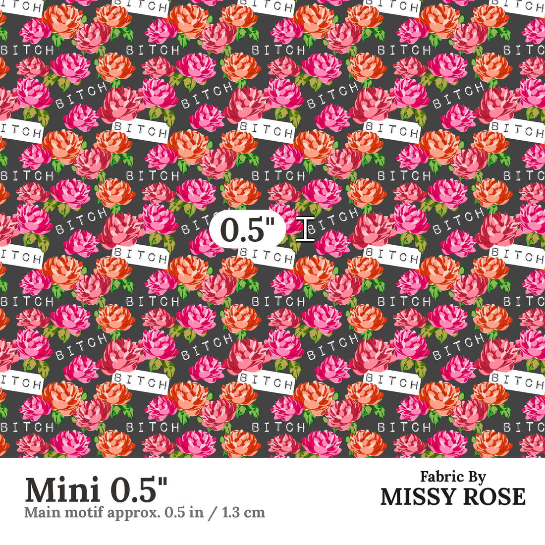 Profanity Fabric 544 Mini 0.5 inch print scale guide | Fabric by Missy Rose