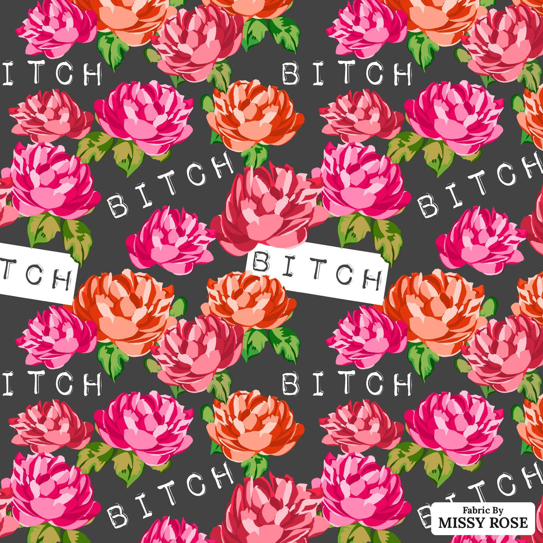 Profanity Fabric 544 - flat view of the print, zoom in for detail | Fabric by Missy Rose