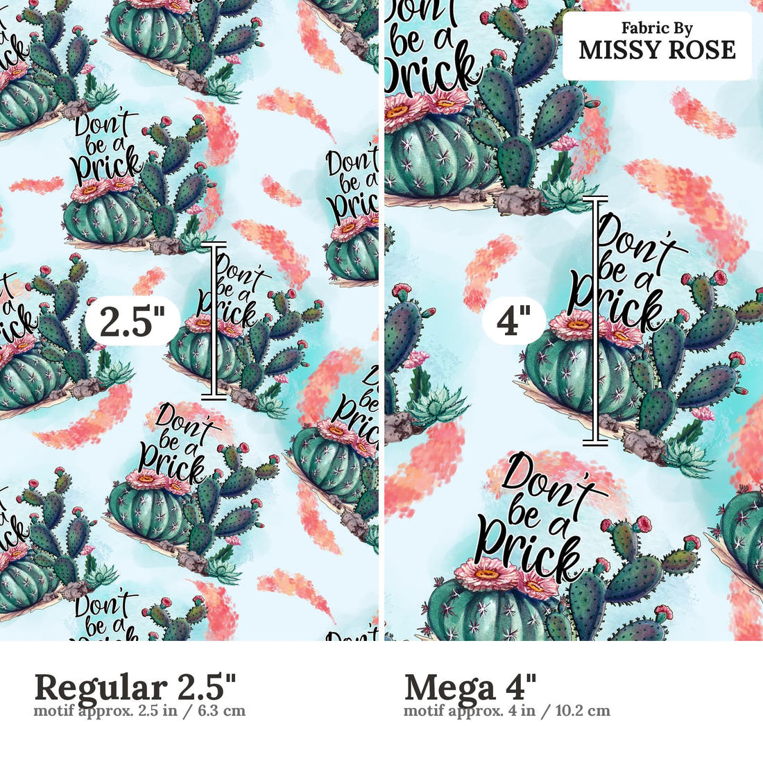 Profanity Fabric 546 Regular 2.5 inch vs Mega 4 inch print scale side by side | Fabric by Missy Rose
