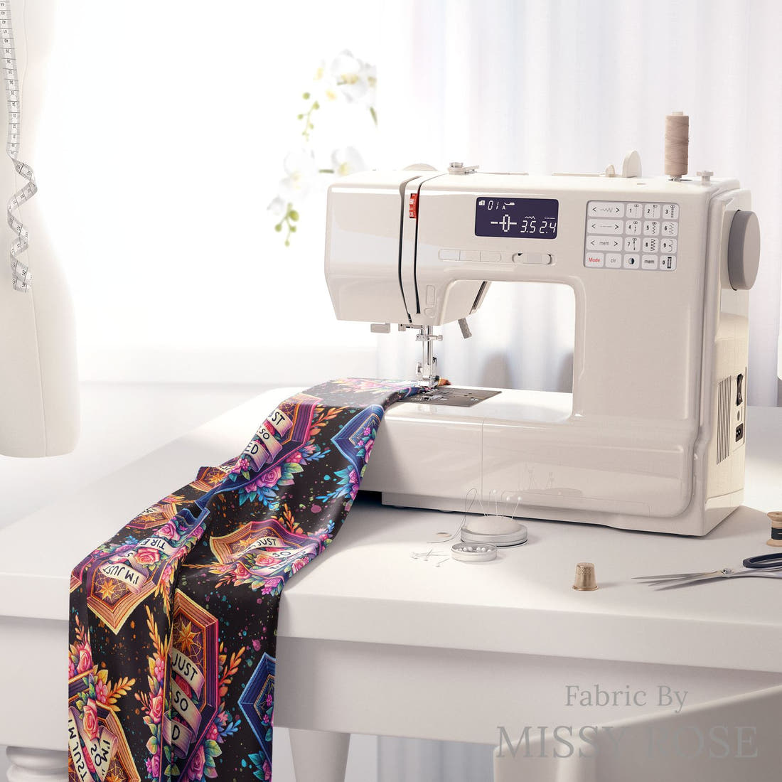 Profanity Fabric 547 on a sewing machine - premium fabric for sewing projects | Fabric by Missy Rose