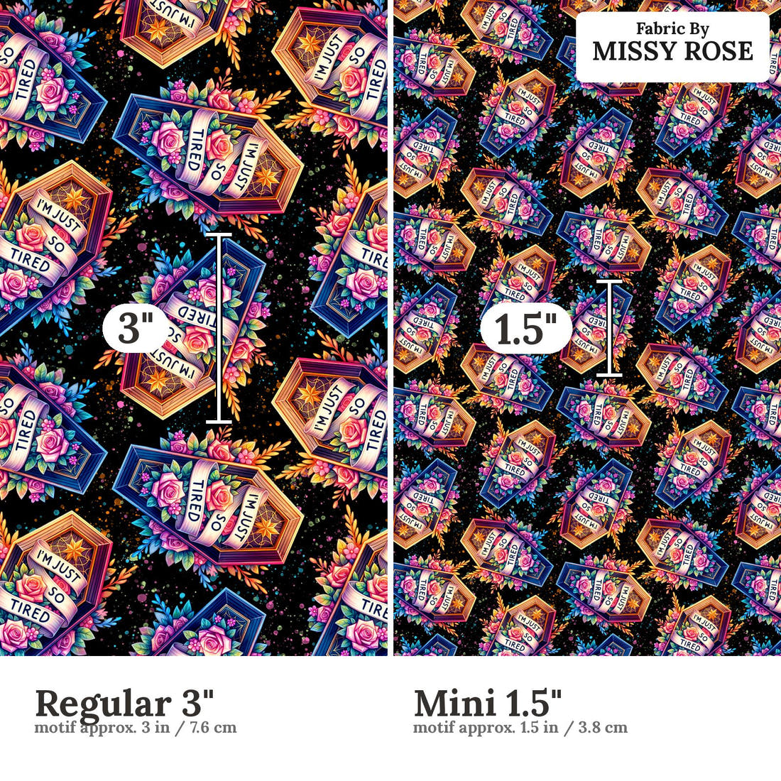 Profanity Fabric 547 Regular 3 inch vs Mini 1.5 inch print scale side by side | Fabric by Missy Rose