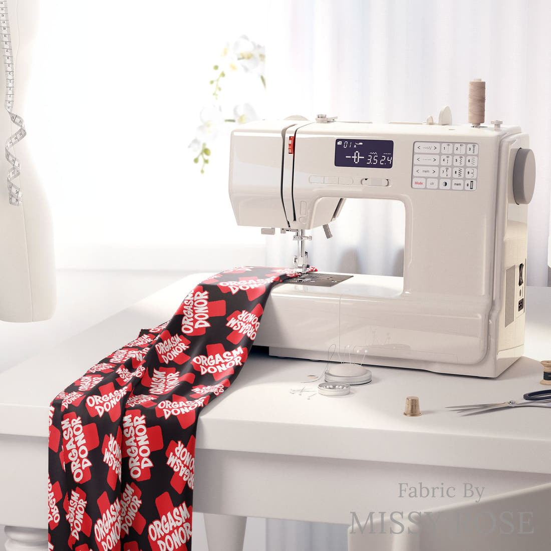Profanity Fabric 549 on a sewing machine - premium fabric for sewing projects | Fabric by Missy Rose