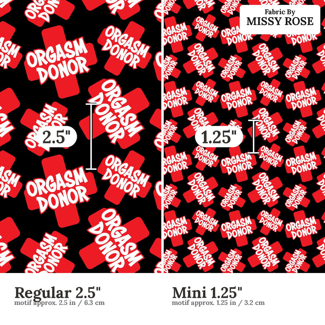 Profanity Fabric 549 Regular 2.5 inch vs Mini 1.25 inch print scale side by side | Fabric by Missy Rose