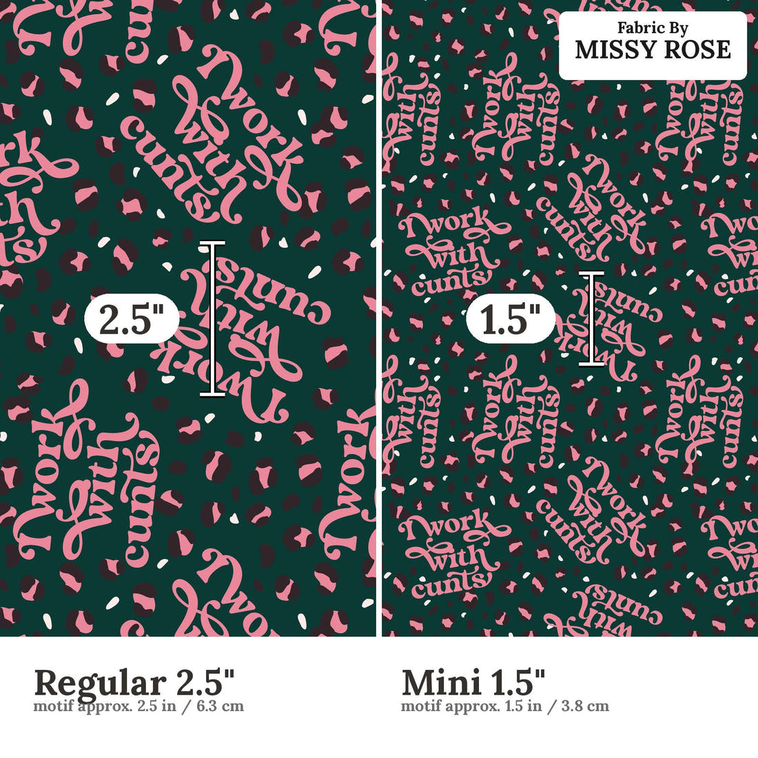 Profanity Fabric 55 Regular 2.5 inch vs Mini 1.5 inch print scale side by side | Fabric by Missy Rose