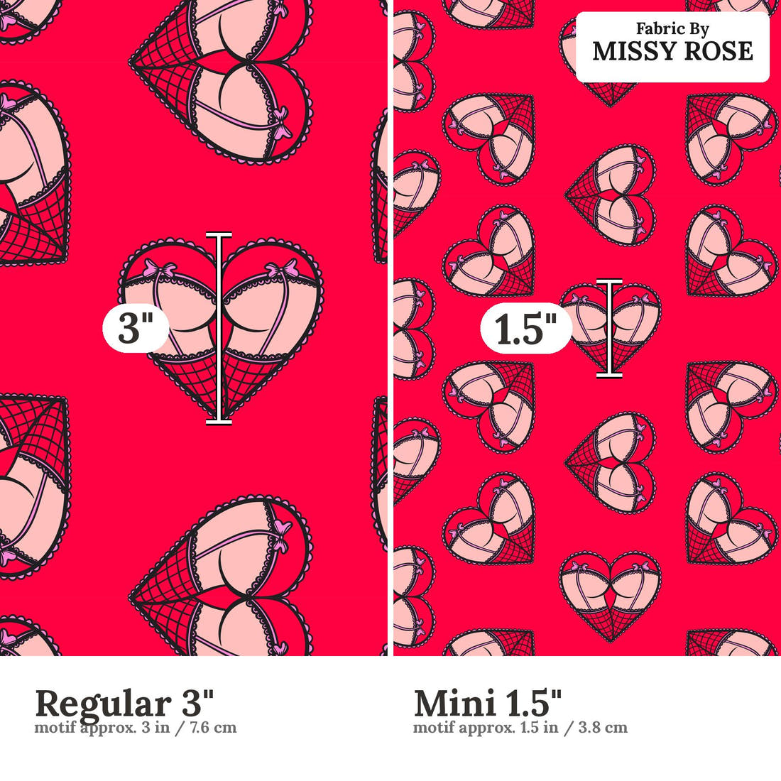 Profanity Fabric 550 Regular 3 inch vs Mini 1.5 inch print scale side by side | Fabric by Missy Rose