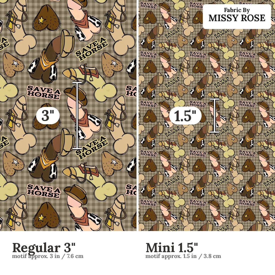 Profanity Fabric 551 Regular 3 inch vs Mini 1.5 inch print scale side by side | Fabric by Missy Rose