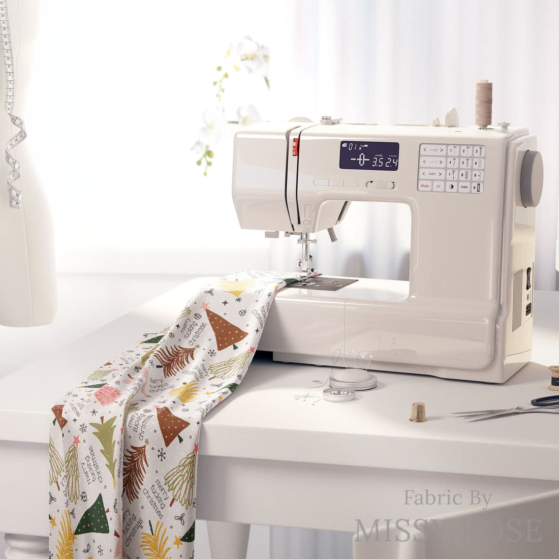 Profanity Fabric 553 on a sewing machine - premium fabric for sewing projects | Fabric by Missy Rose