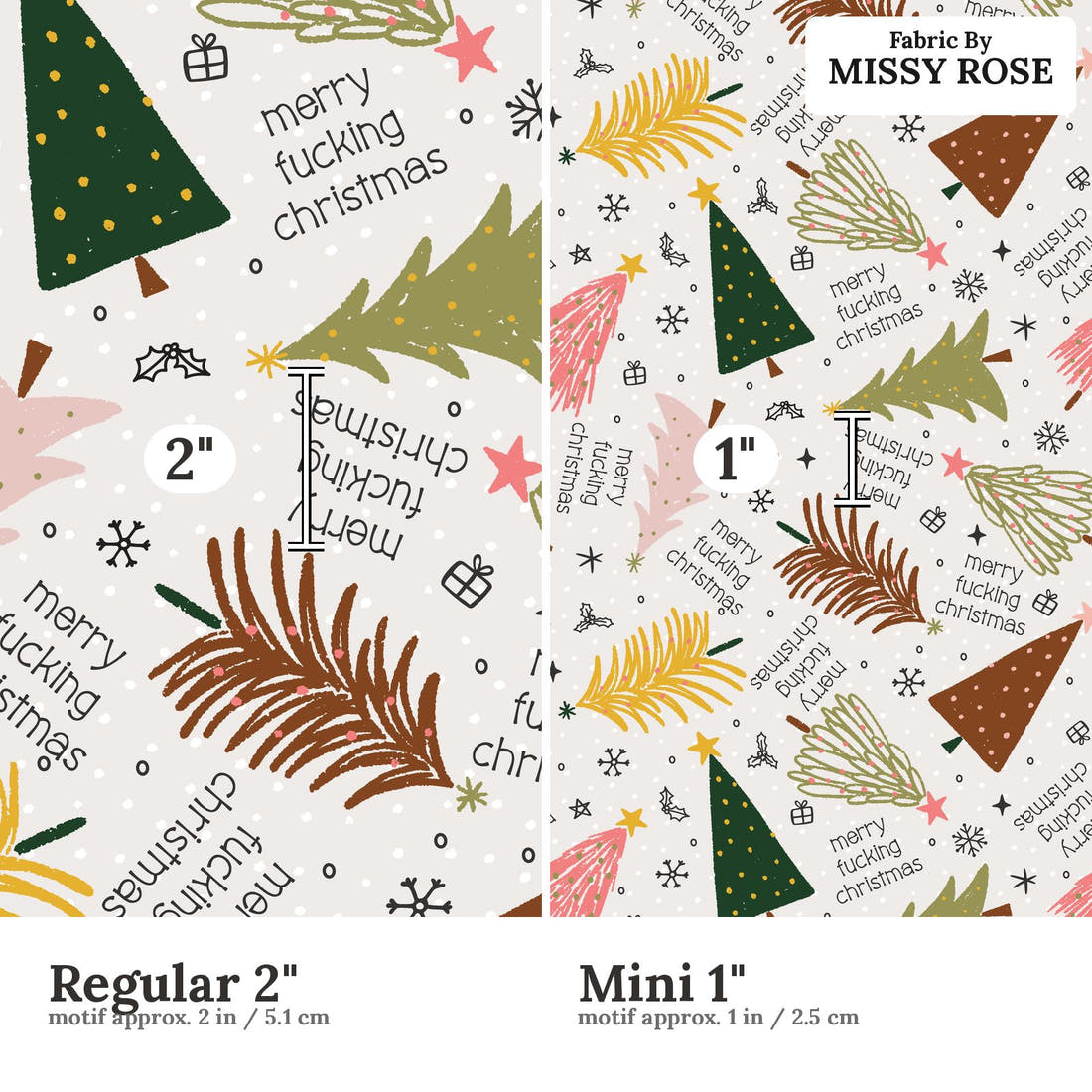 Profanity Fabric 553 Regular 2 inch vs Mini 1 inch print scale side by side | Fabric by Missy Rose
