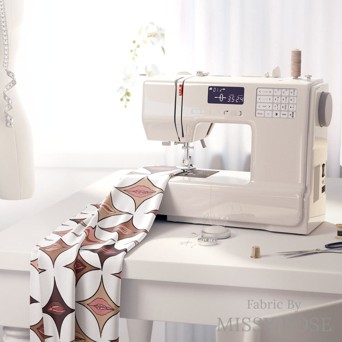 Profanity Fabric 555 on a sewing machine - premium fabric for sewing projects | Fabric by Missy Rose