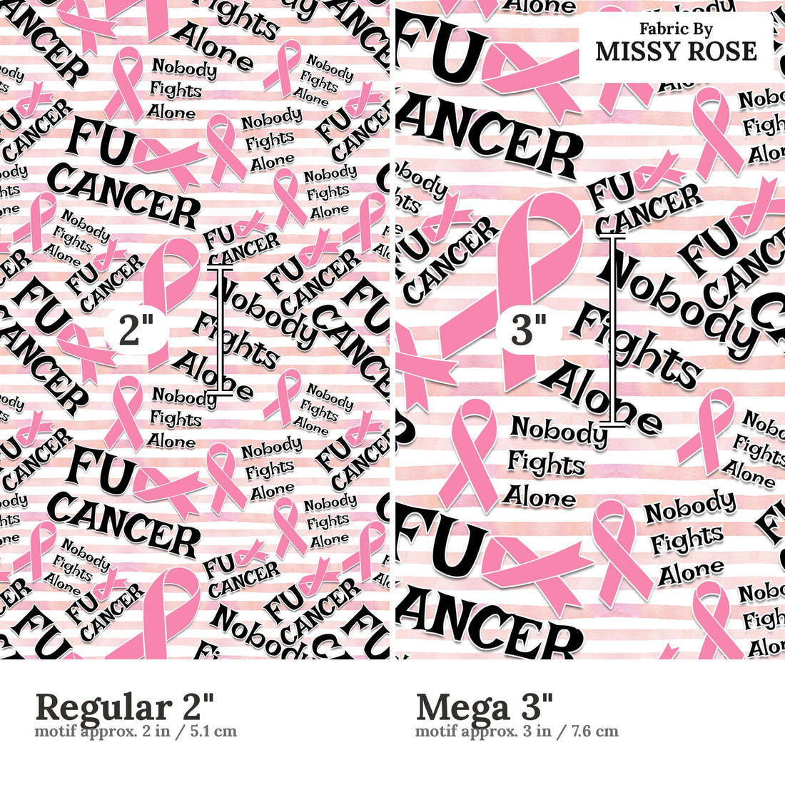 Profanity Fabric 556 Regular 2 inch vs Mega 3 inch print scale side by side | Fabric by Missy Rose