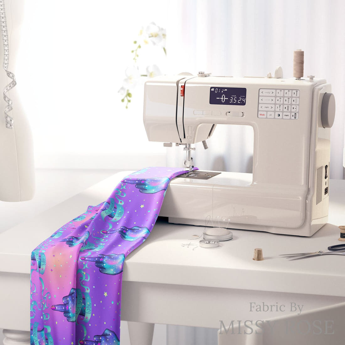 Profanity Fabric 557 on a sewing machine - premium fabric for sewing projects | Fabric by Missy Rose