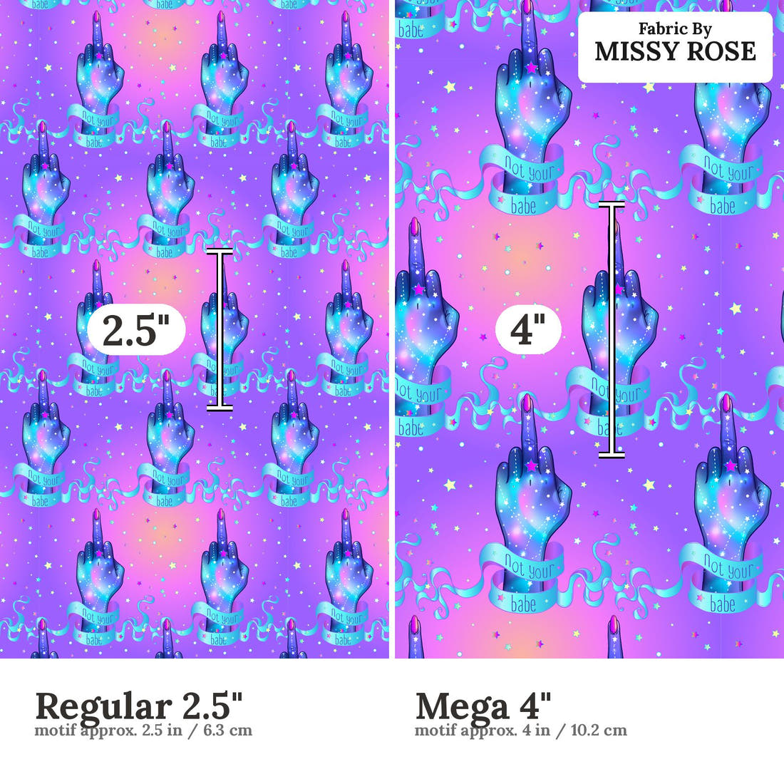 Profanity Fabric 557 Regular 2.5 inch vs Mega 4 inch print scale side by side | Fabric by Missy Rose