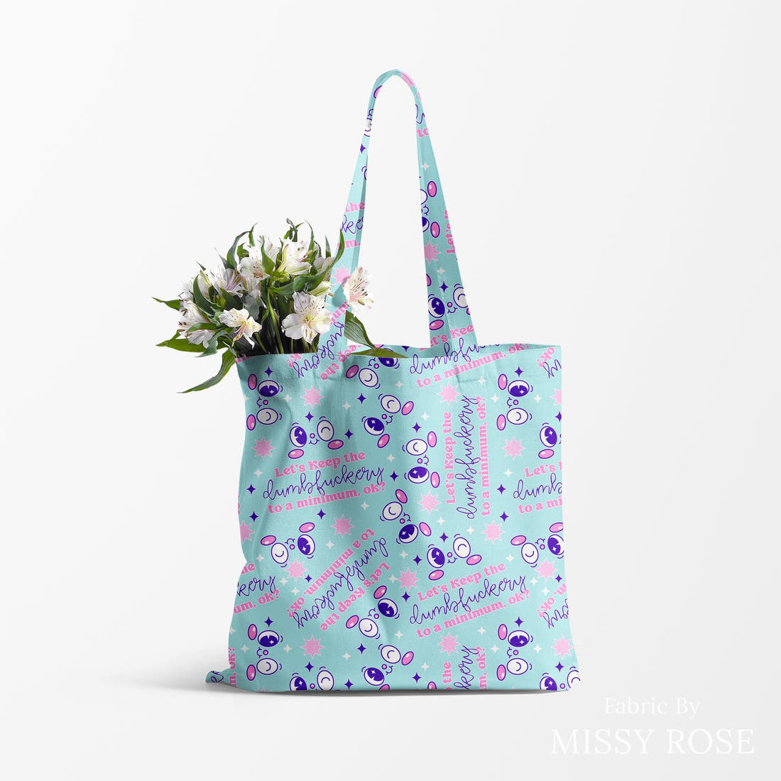 Profanity Fabric 559 made up as a tote bag - see how the print looks made up | Fabric by Missy Rose