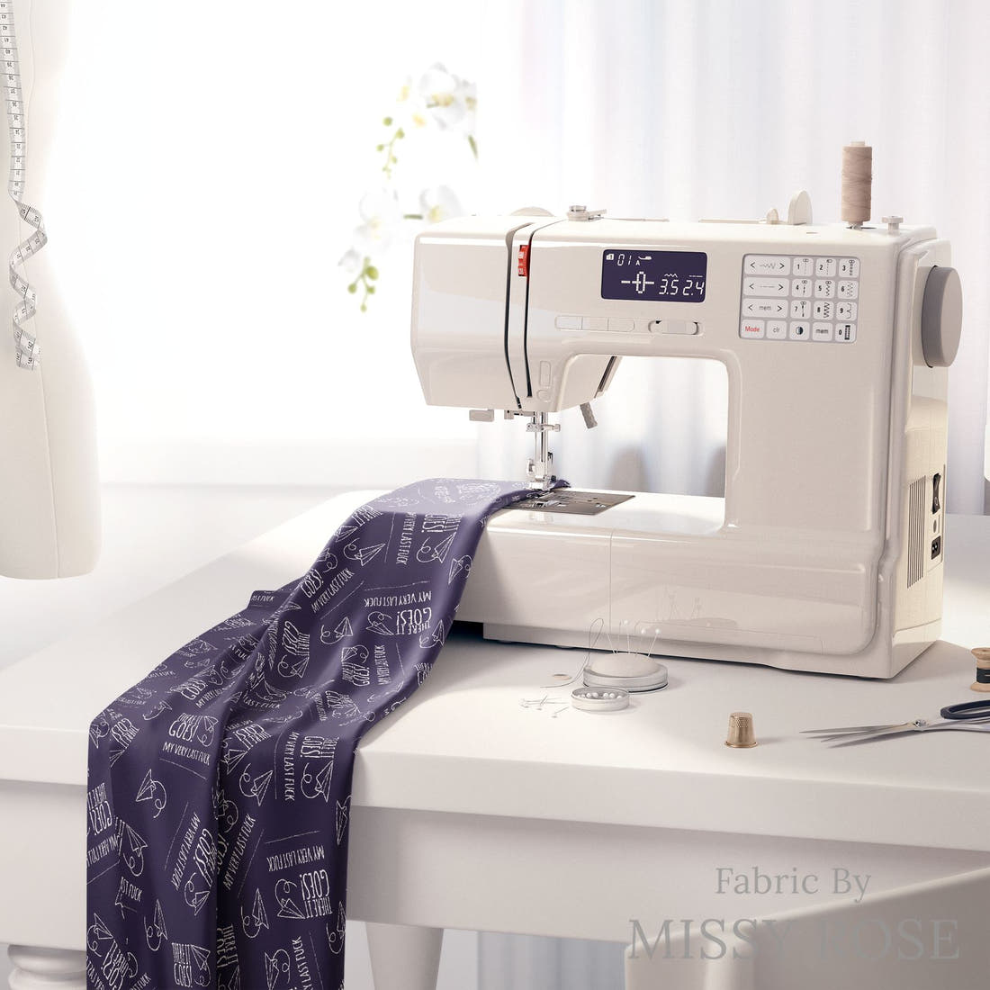 Profanity Fabric 56 on a sewing machine - premium fabric for sewing projects | Fabric by Missy Rose
