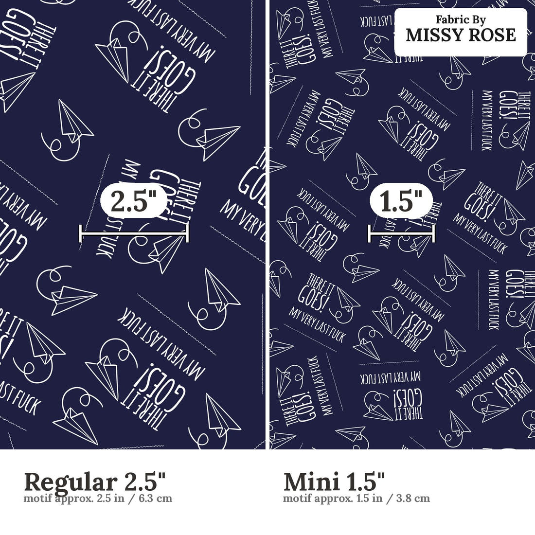 Profanity Fabric 56 Regular 2.5 inch vs Mini 1.5 inch print scale side by side | Fabric by Missy Rose