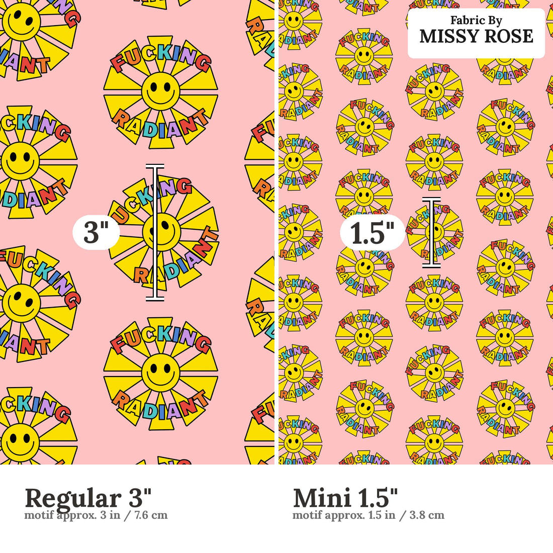 Profanity Fabric 560 Regular 3 inch vs Mini 1.5 inch print scale side by side | Fabric by Missy Rose