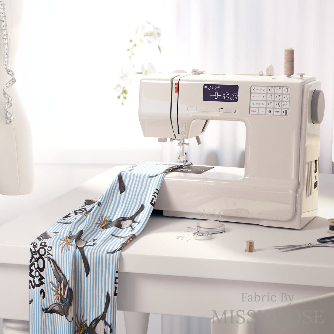 Profanity Fabric 561 on a sewing machine - premium fabric for sewing projects | Fabric by Missy Rose