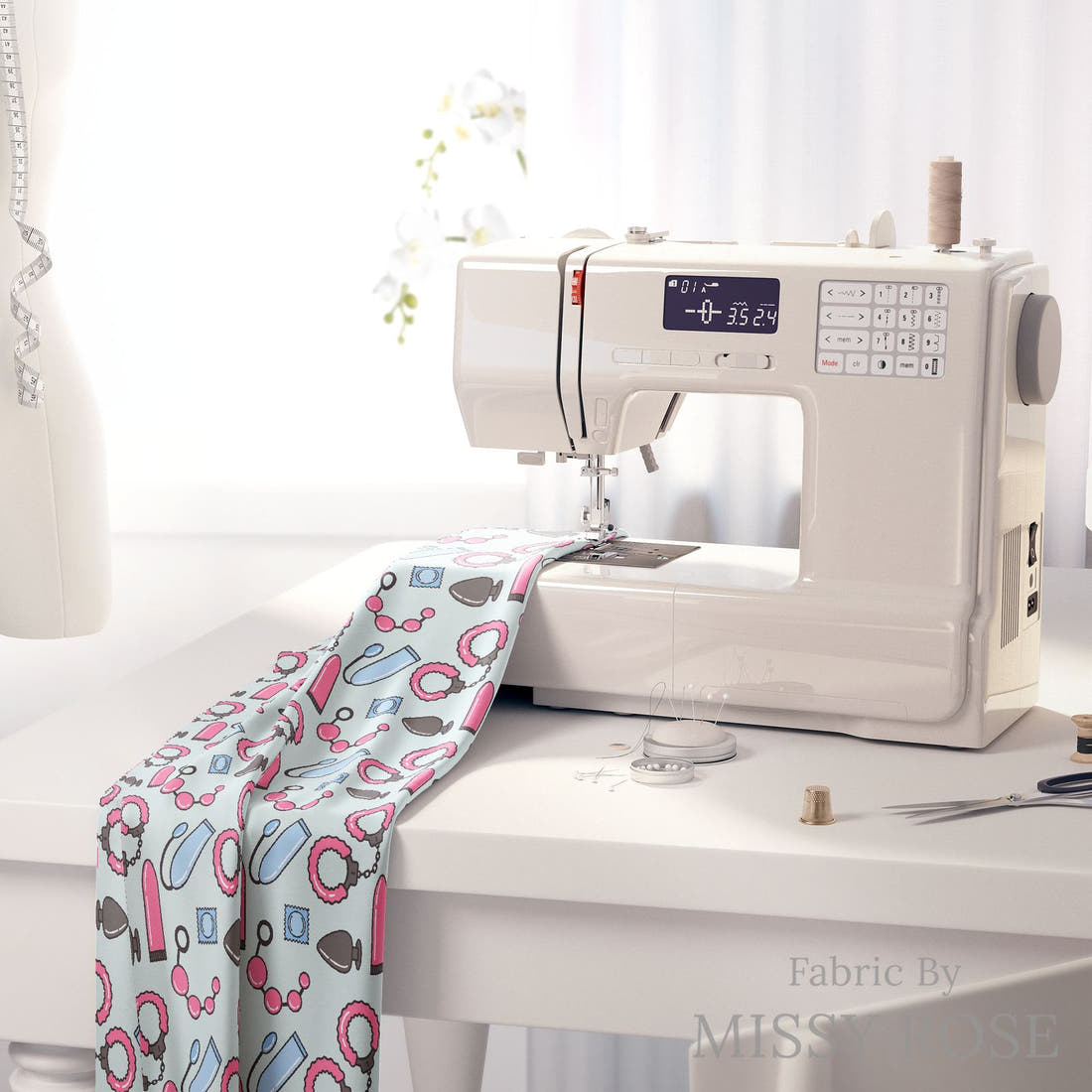 Profanity Fabric 567 on a sewing machine - premium fabric for sewing projects | Fabric by Missy Rose
