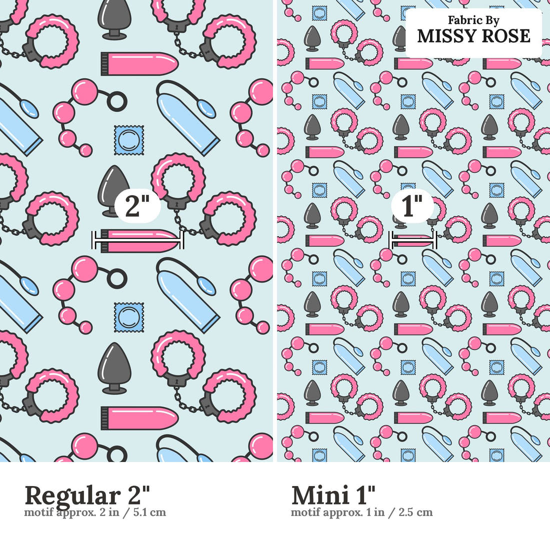 Profanity Fabric 567 Regular 2 inch vs Mini 1 inch print scale side by side | Fabric by Missy Rose