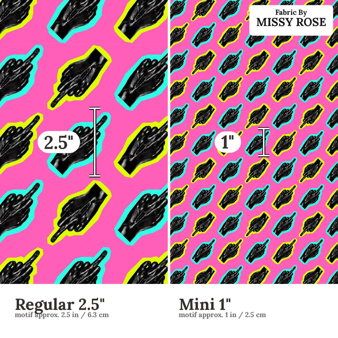 Profanity Fabric 569 Regular 2.5 inch vs Mini 1 inch print scale side by side | Fabric by Missy Rose