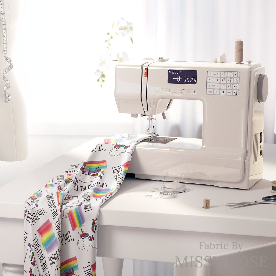 Profanity Fabric 57 on a sewing machine - premium fabric for sewing projects | Fabric by Missy Rose