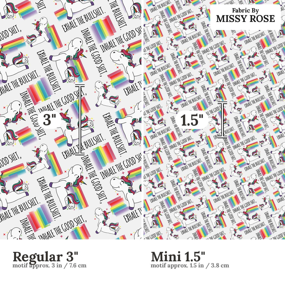 Profanity Fabric 57 Regular 3 inch vs Mini 1.5 inch print scale side by side | Fabric by Missy Rose