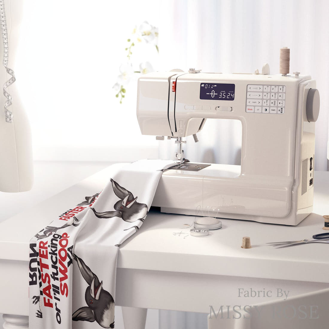 Profanity Fabric 570 on a sewing machine - premium fabric for sewing projects | Fabric by Missy Rose
