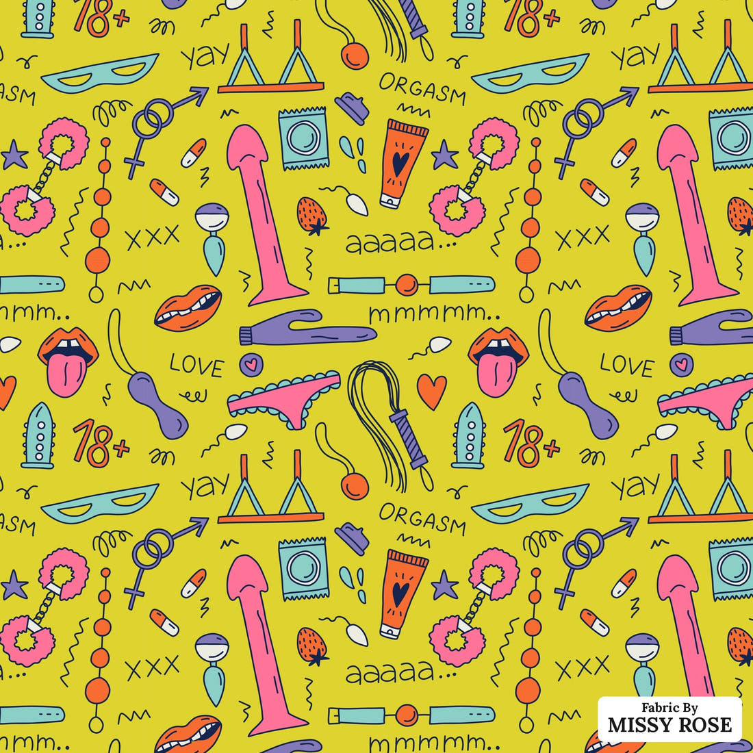 Profanity Fabric 571 - flat view of the print, zoom in for detail | Fabric by Missy Rose