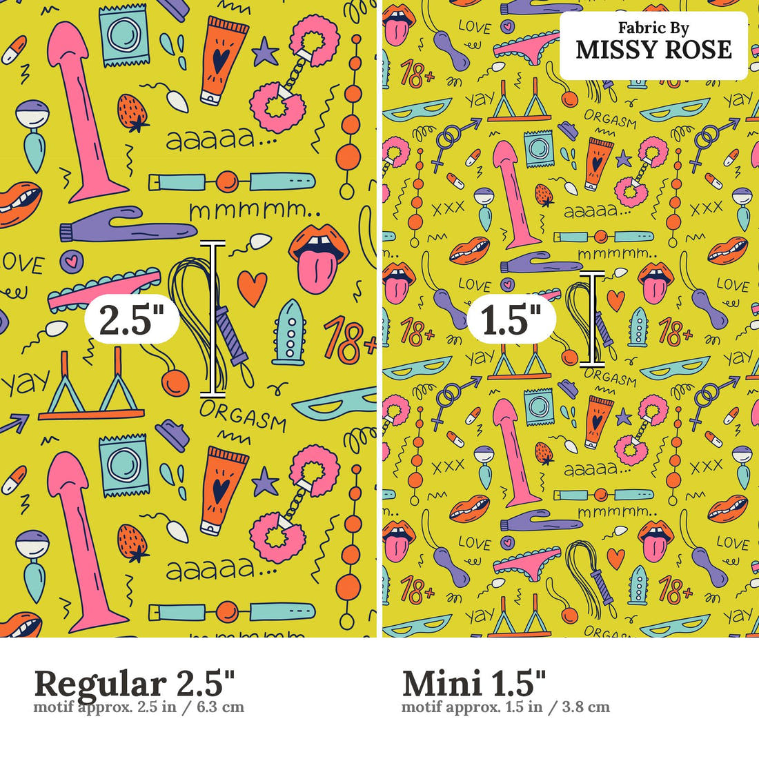 Profanity Fabric 571 Regular 2.5 inch vs Mini 1.5 inch print scale side by side | Fabric by Missy Rose