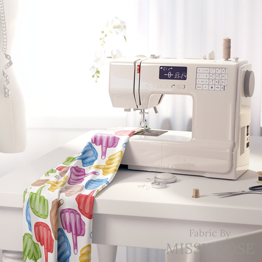 Profanity Fabric 572 on a sewing machine - premium fabric for sewing projects | Fabric by Missy Rose