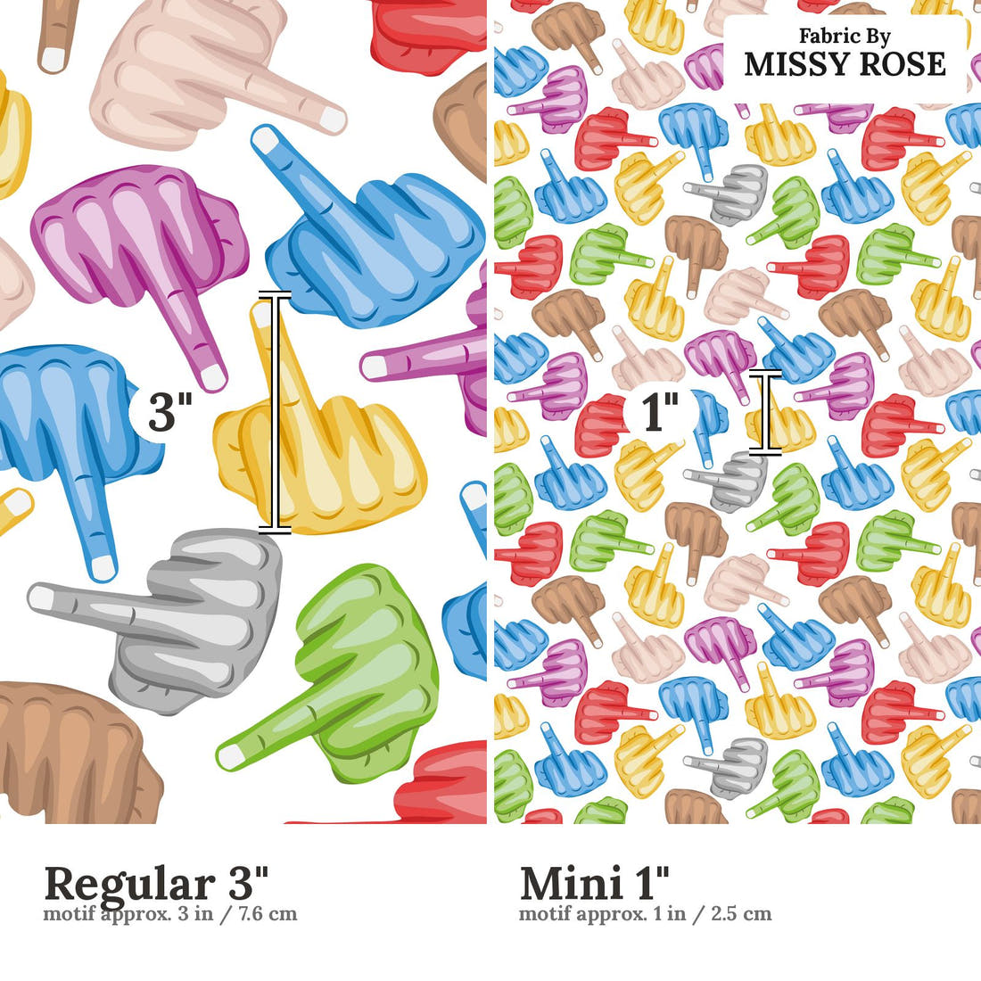 Profanity Fabric 572 Regular 3 inch vs Mini 1 inch print scale side by side | Fabric by Missy Rose