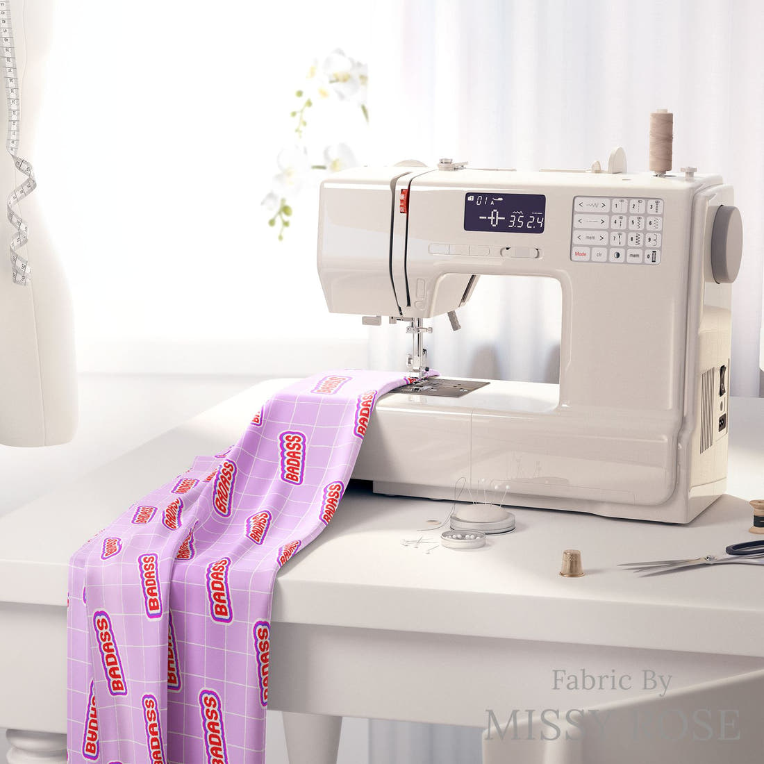 Profanity Fabric 573 on a sewing machine - premium fabric for sewing projects | Fabric by Missy Rose
