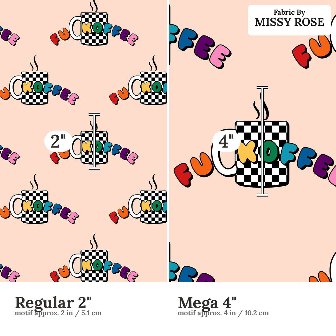 Profanity Fabric 574 Regular 2 inch vs Mega 4 inch print scale side by side | Fabric by Missy Rose