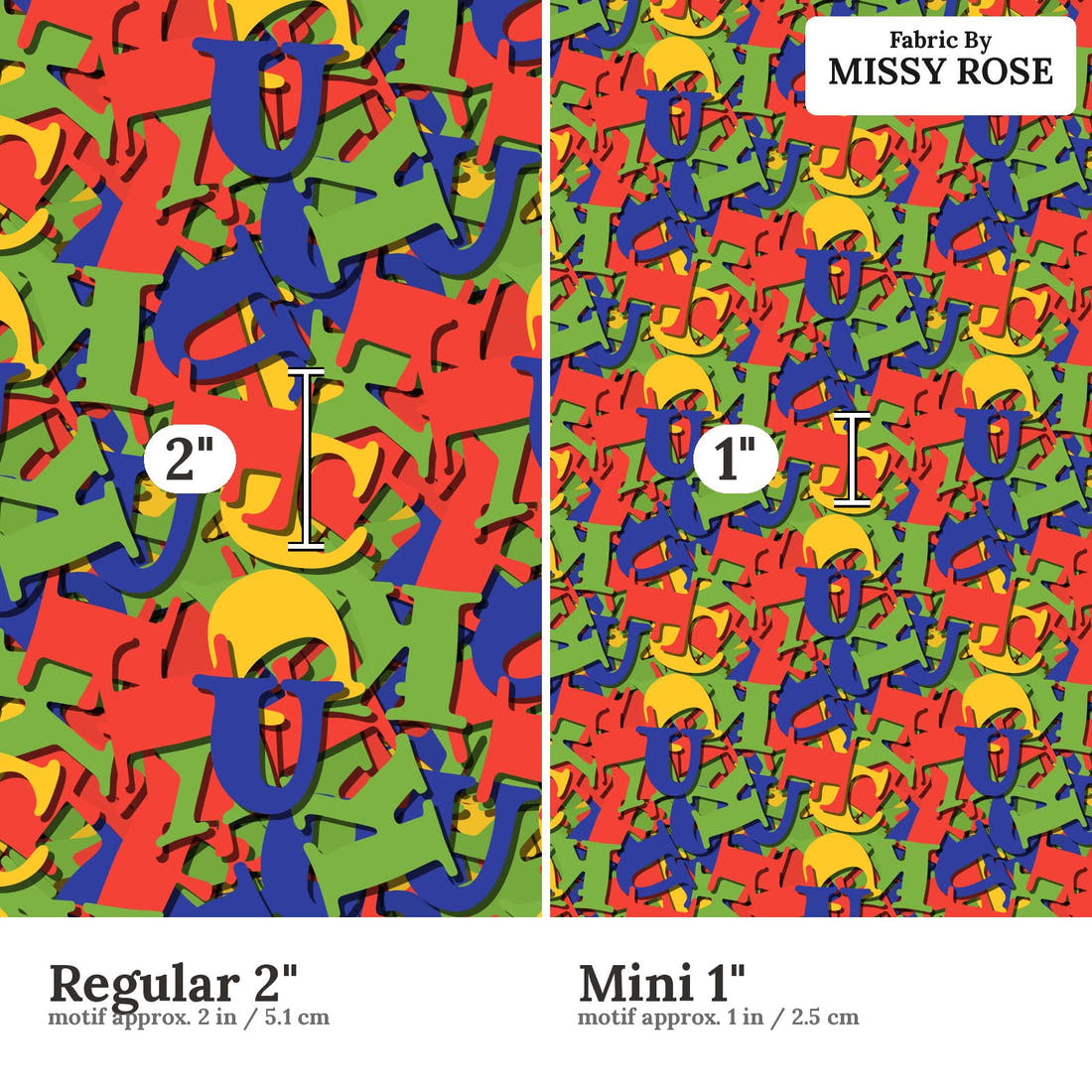 Profanity Fabric 576 Regular 2 inch vs Mini 1 inch print scale side by side | Fabric by Missy Rose