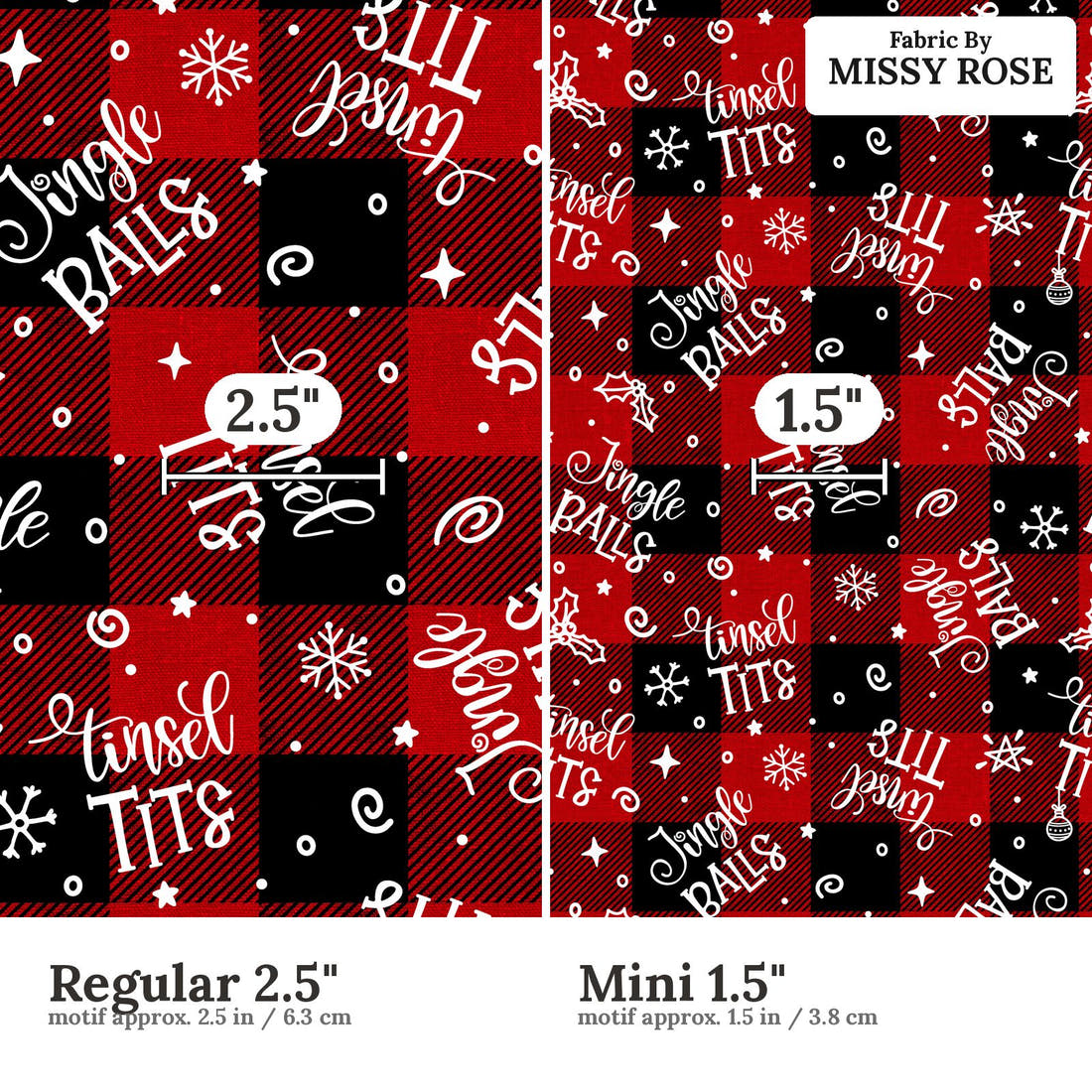 Profanity Fabric 577 Regular 2.5 inch vs Mini 1.5 inch print scale side by side | Fabric by Missy Rose