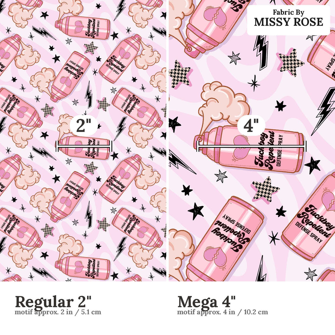 Profanity Fabric 578 Regular 2 inch vs Mega 4 inch print scale side by side | Fabric by Missy Rose